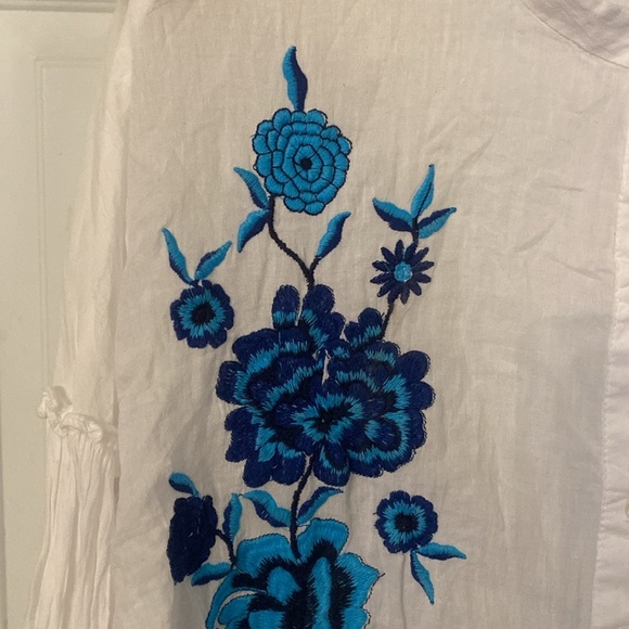 Zara Trafaluc Embroidered Floral Puffy Sleeve Sheer Top - Picture 4 of 11